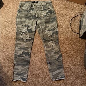 Express Green Camouflage Distressed Skinny Jeans